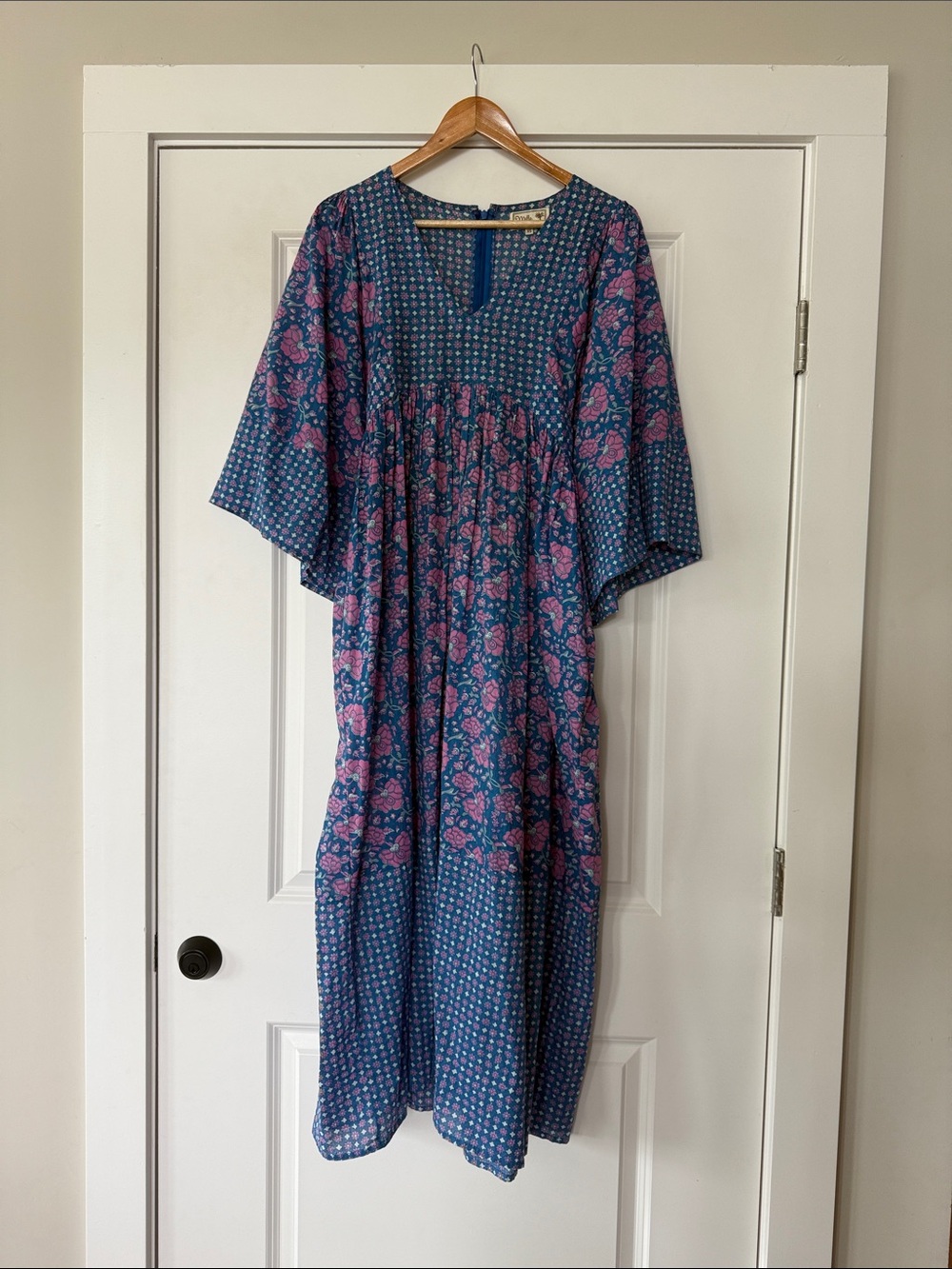 Blue and Pink Floral Midi Dress